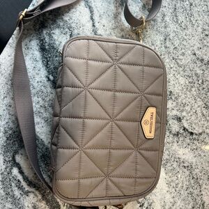 Tory Burch Inspired Quilted Crossbody Bag - Taupe - diaper bag
